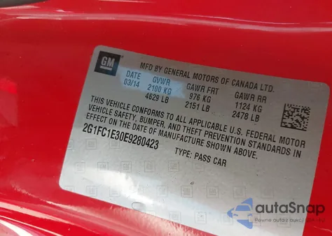 2014 Chevrolet Camaro 2Lt from USA, damaged, VIN 2G1FC1E30E9280423